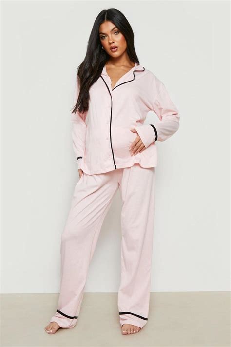 Womens Maternity Pipe Detail Pyjama Set Boohoo Uk