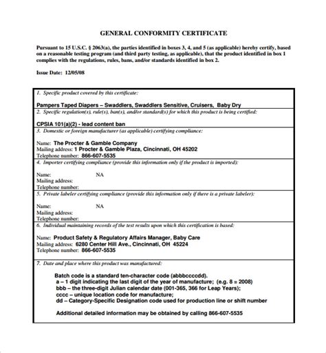 Sample Conformity Certificate Template Free Documents In Pdf Word