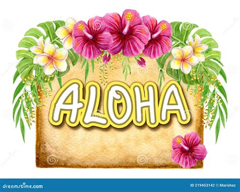 aloha hawaiian greeting sign hand drawn watercolor painting