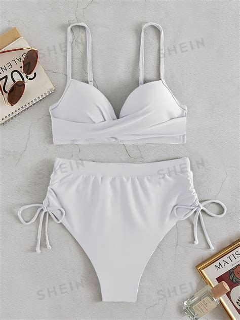 SHEIN Swim Summer Beach Twist Push Up High Waisted Bikini SHEIN Singapore