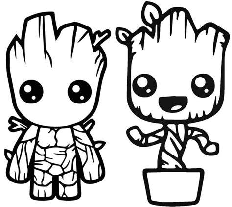 Dos Bebés Groot para colorear imprimir e dibujar ColoringOnly