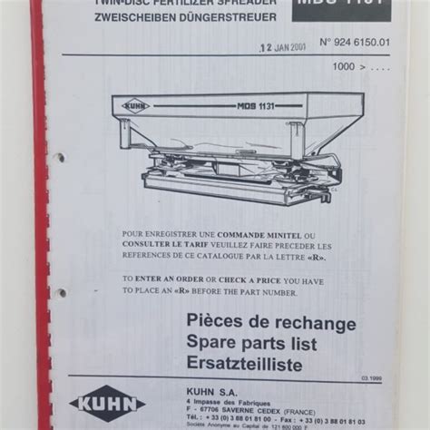 Kuhn MDS 1131 Twin Disc Fertilizer Spreader Parts Catalogue - SPS Parts