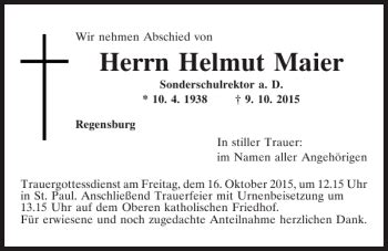 Traueranzeigen Von Helmut Maier Mittelbayerische Trauer