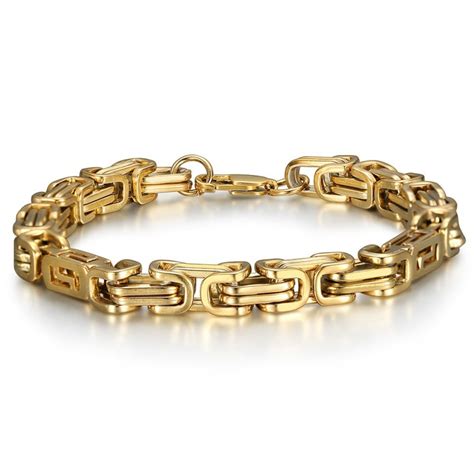 Pulsera De Hombre Malla Bizantina Acero Inoxidable Oro