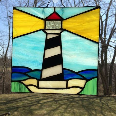 Lighthouse Stained Glass Suncatcher Etsy Stained Glass Stained Glass Patterns Free Stained