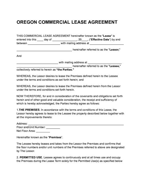 Oregon Rental Agreement Free Rental Agreement Template Oregon