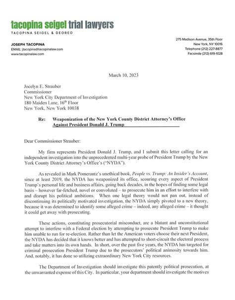 Liz Harrington On Twitter Letter By Joe Tacopina Counsel To