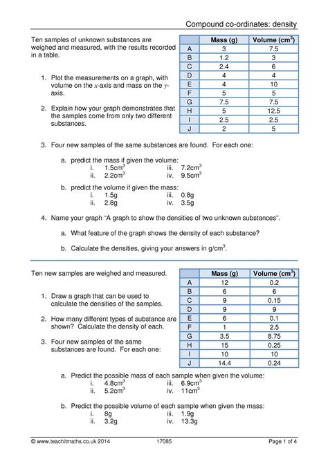 Density Practice Problem Worksheet