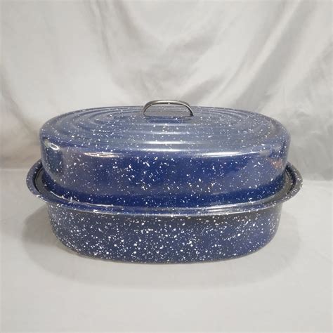 Blue Speckled Granite Ware Enamelware Large Roasting Pan 18 X 12 X 8