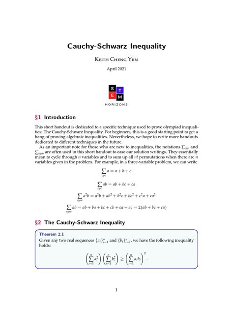 Cauchy Schwarz Inequality Handout | PDF | Arithmetic | Mathematical Objects