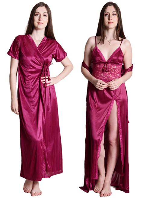 Buy Senslife Satin Solid Purple Nightwear Sleepwear 2pc Set Of Nighty