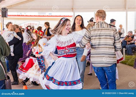 People Dress Up and Dancing in Traditional Clothes in Czech Festival ...