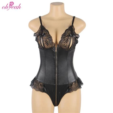 Ohyeah New Style Lace Blossom Bra Zipper Sexy Women Erotic Pu Lingerie Lingerie And Pu