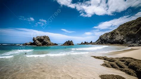 Coastal Beaches On A Sunny Day With Rocky Seas Near Them Background