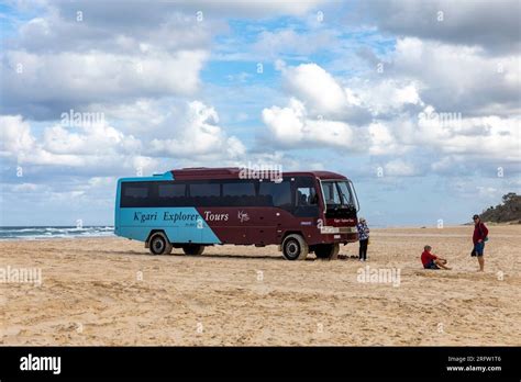 Fraser Island Tour Bus On 75 Mile Beach Queensland Australia Stock