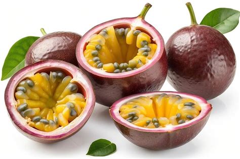 Premium Photo Whole And Half Fresh Ripe Passion Fruit Isolated On