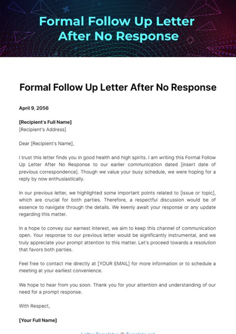 Formal Follow Up Letter After No Response Template Edit Online