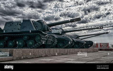 Military or army tank ready to attack. Memorial in Stalingrad Stock ...