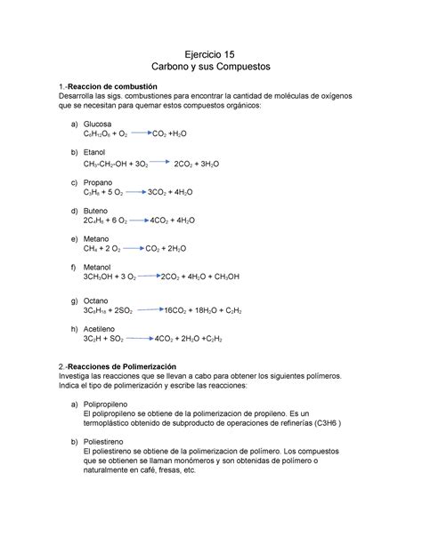 Ejercico Carbono Ejercicio Carbono Y Sus Compuestos Reaccion