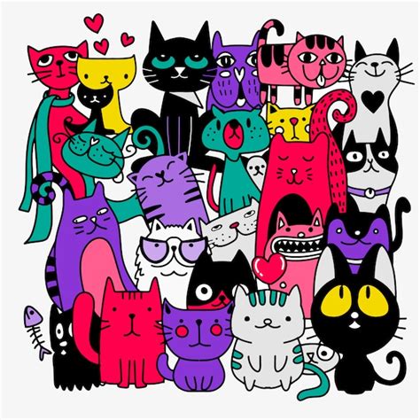 Gatos Graciosos Dibujados A Mano Ilustración De Animales Con Adorables