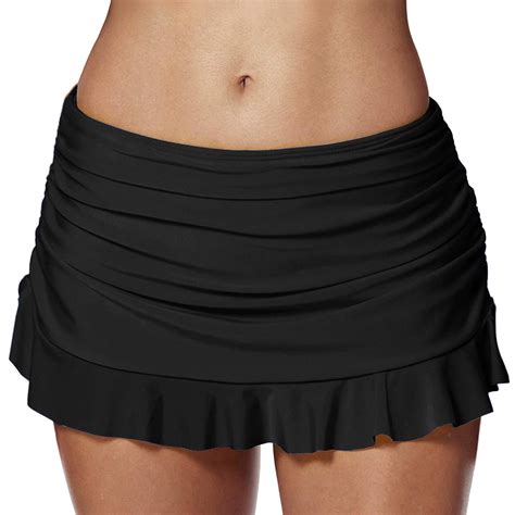 Linfrsh Women S Low Rise Ruched Ruffle Swim Skirt With Hipster Bikini Swimsuits Tummy Control
