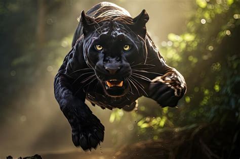 Premium Photo Panther Jumping And Ready To Attack