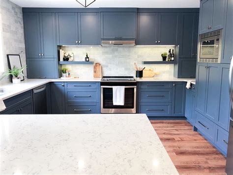 Benjamin Moore Gray Wolf Painted Blue Kitchen Cabinets Interiors By Color