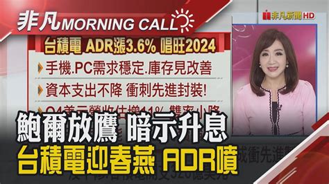 鮑爾放鷹暗示升息 美股嚇跌 台積電唱旺2024年adr噴3 黃仁勳坦承禁令影響ai 以巴戰火燒美發布全球旅遊警戒｜主播陳韋如｜【非凡