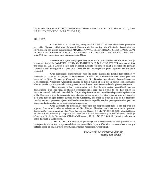 Bareiro Solicita Declaracion Indagatoria Pdf