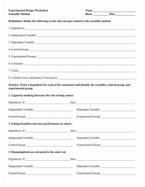 50 Experimental Design Worksheet Scientific Method