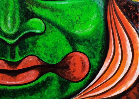 Kathakali Half Face Abstract Art Acrylic On Canvas Painting By