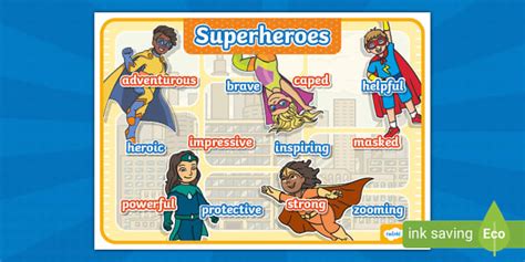 Superhero Adjectives Word Mat Professor Feito Twinkl