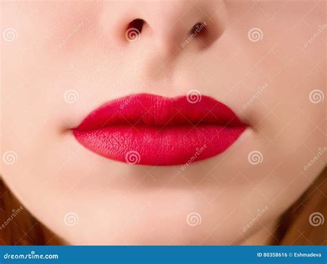 Realistic Woman Lips with Dark Red Lipstick Stock Photo - Image of ...