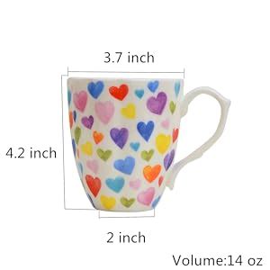 Amazon Glen Mila 14oz Cute Mugs Colorful Heart Shaped Coffee Mug