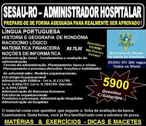 Apostila SESAU RO ADMINISTRADOR HOSPITALAR Teoria 5 900