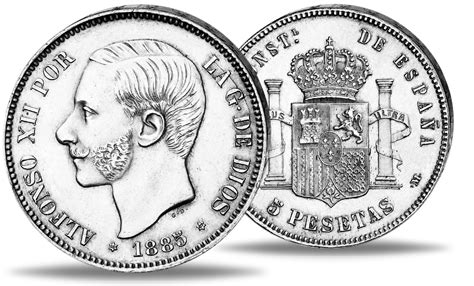 Königreich Spanien 5 Pesetas 1882 1885 König Alfons XII Silber