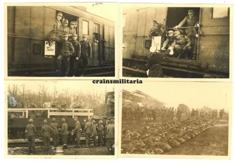 4X ORIG FOTO Gebirgsjäger Sanitäter mit Lazarettzug DRK Schild Bahnhof