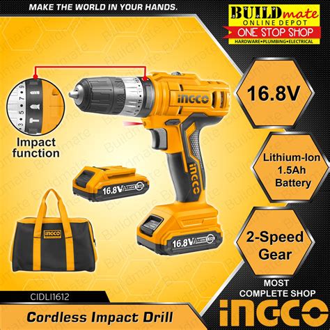 INGCO Lithium Ion Cordless Impact Drill 16 8V CIDLI1612 BUILDMATE IPT