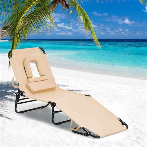 Gymax Folding Chaise Lounge Chair Bed Adjustable Beach Patio Camping