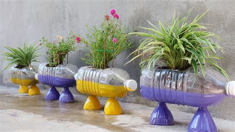 Recycle Plastic Bottles Into Colorful Flower Pots Youtube