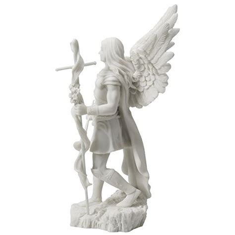 Archangel Saint Gabriel with Cross and Trumpet Statue Sculpture (White)