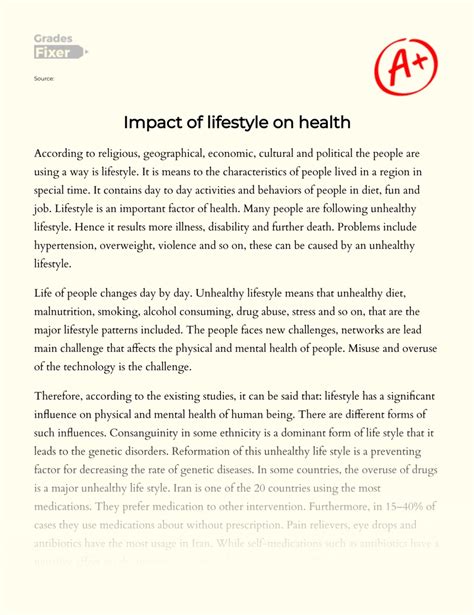 Impact Of Lifestyle On Health [essay Example] 766 Words