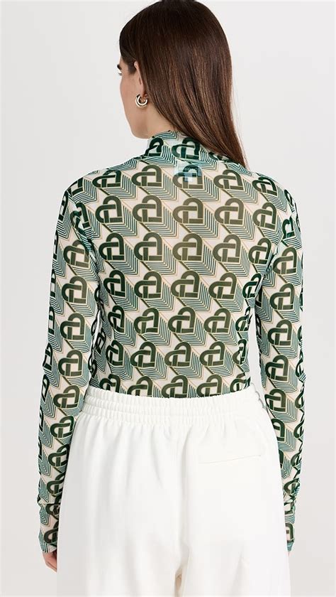 Casablanca Heart Monogramme Green Printed Mesh Top Shopbop