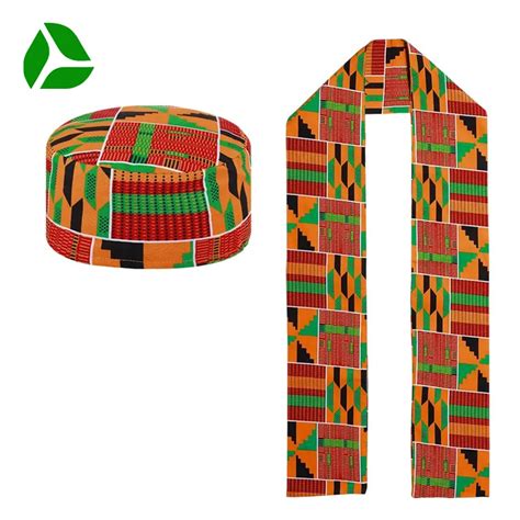 African Kente Pattern Kufi Hat Men Hat Kente African Print Stole Sash