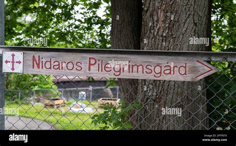 Information sign on the Nidaros pilgrimage path Stock Photo - Alamy