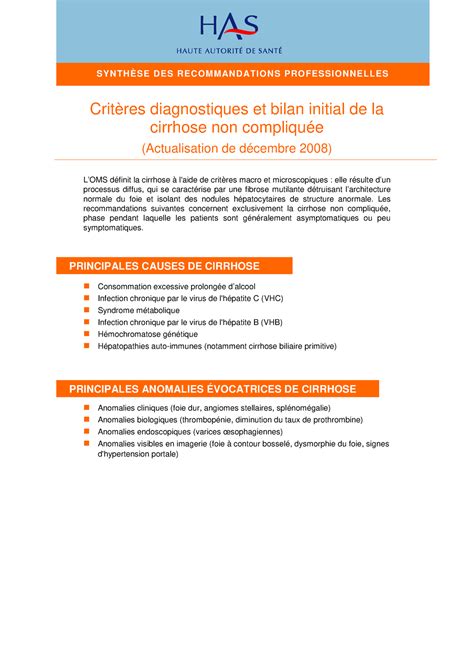 Fs Cirrhose Web Systeme National De Sante Studocu