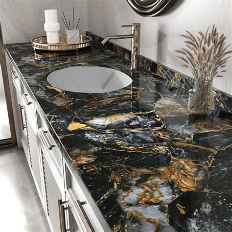 Wallercity Blackgold Marble Contact Paper For Countertops Peel And Stick Marble