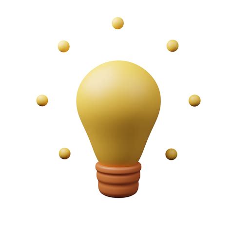 D Render Cute Cartoon Electric Light Bulb Icon With Rays Of Light