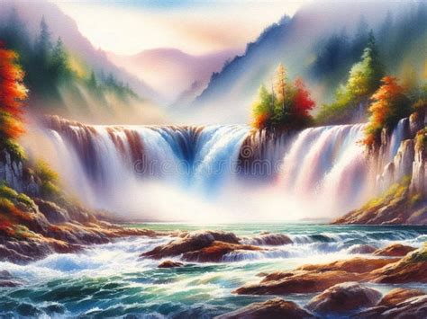 Waterfall Watercolor Stock Illustrations Waterfall Watercolor