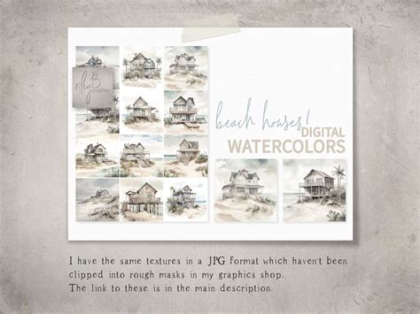 Beach Houses 1 Watercolor Pngs Digital Beach House Pngs Beach House ...